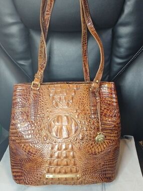Brahmin Brown Croc-Embossed Leather Tote With COA